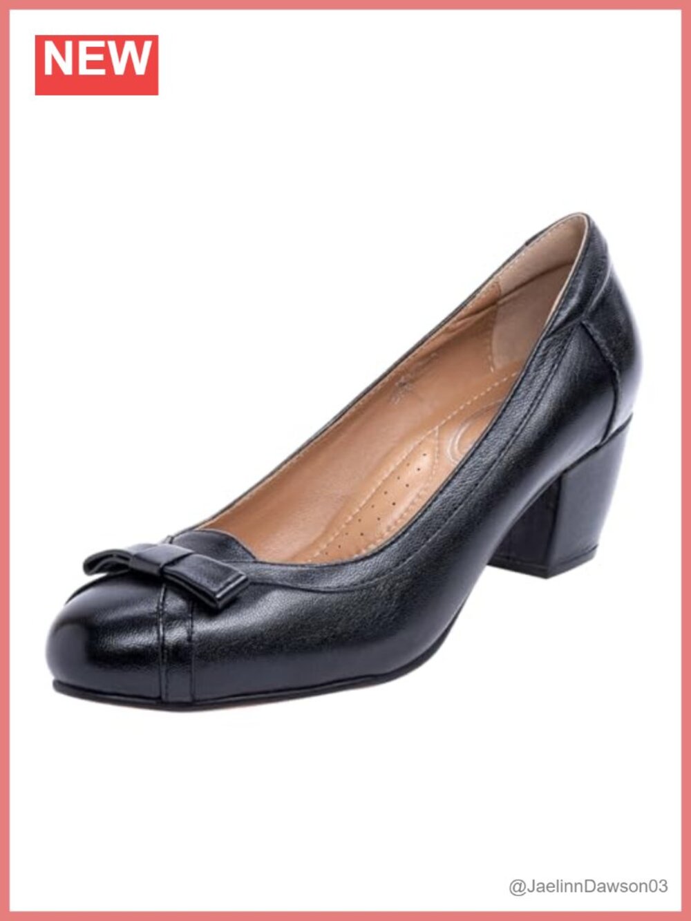 Women's Leather Chunky Heel Pumps Bowknot Comfortable Work Shoes